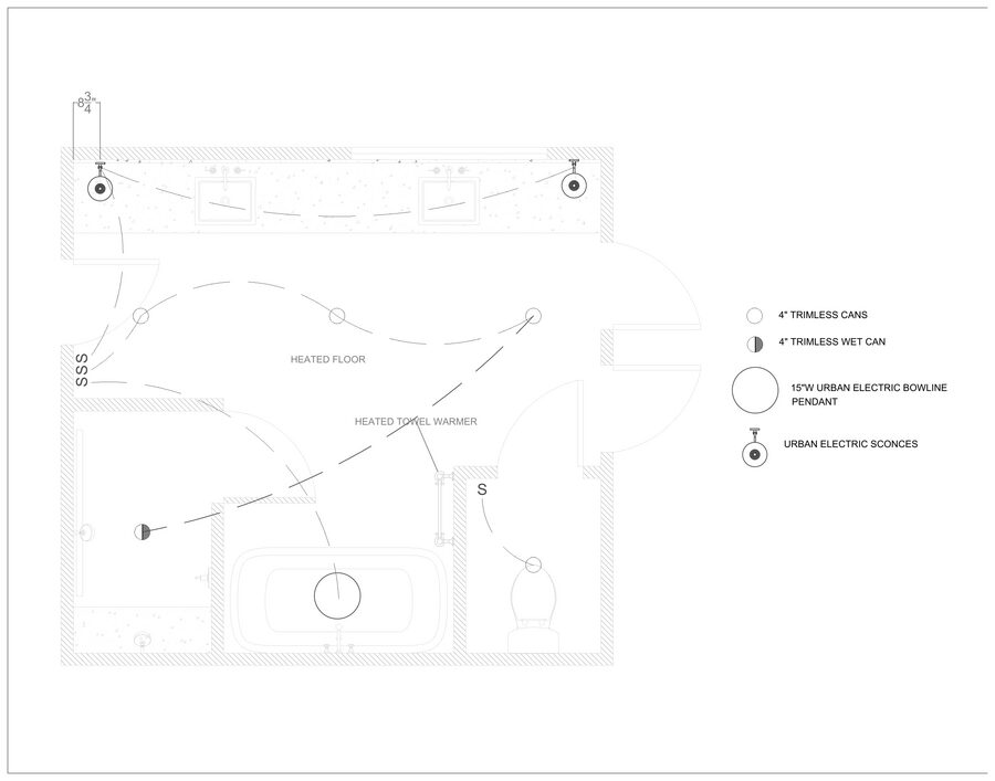 Primary Suite Bathroom — electrical & lighting plan